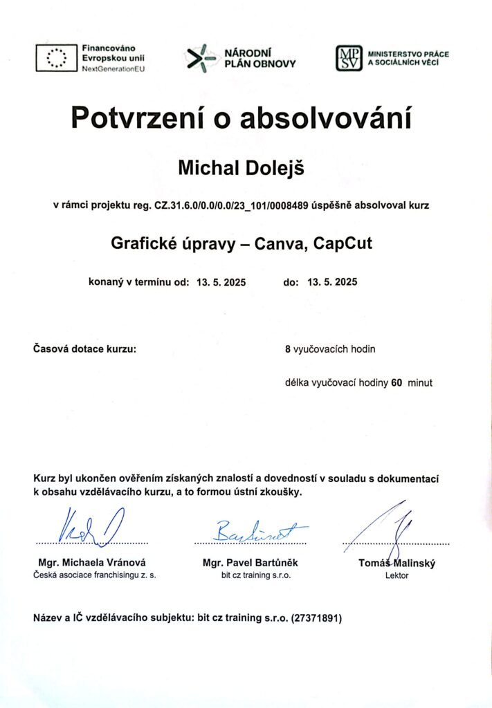 Certifikace Michal Dolejš