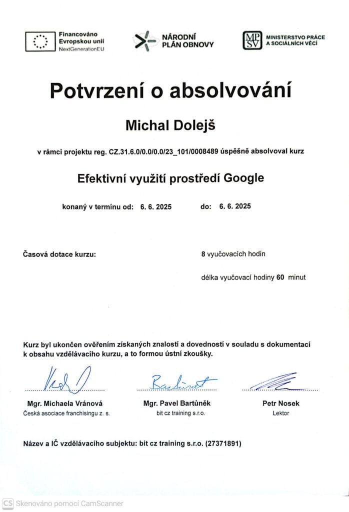 Certifikace Michal Dolejš