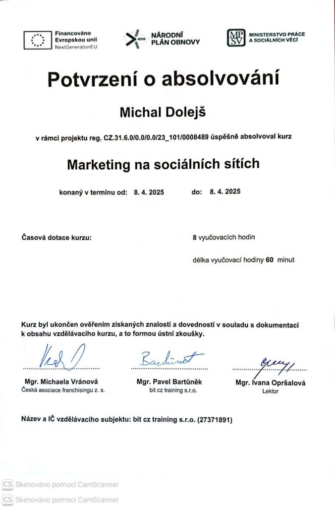 Certifikace Michal Dolejš