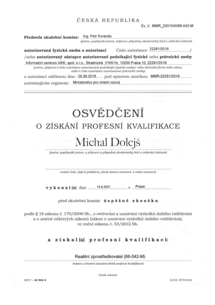 Certifikace Michal Dolejš